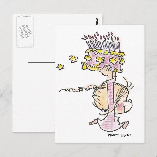 BD-001 Verjaardag Meisje Hardlopen Briefkaart (Voorkant / Achterkant)