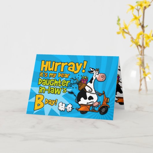 BD Scooter koe - schoondochter Kaart (Gele Bloem)