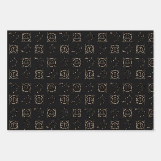 Bday Black & Gold Zodiaal Libra Astrology Star Sig Inpakpapier Vel (Voorkant 3)
