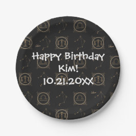 Bday Black & Gold Zodiaal Libra Astrology Star Sig Papieren Bordje