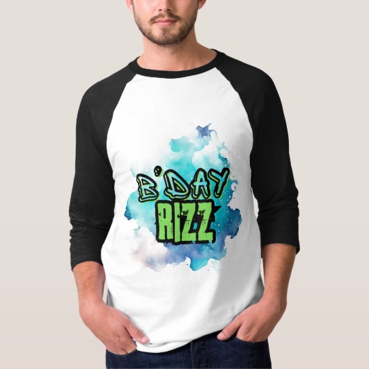 B'Day (Verjaardag) Rizz Groen en Monochromatisch B T-shirt (Voorkant)