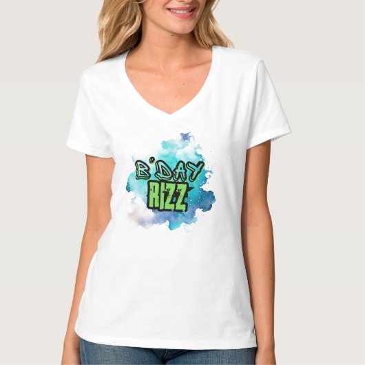 B'Day (Verjaardag) Rizz Groen en Monochromatisch B T-shirt (Voorkant)