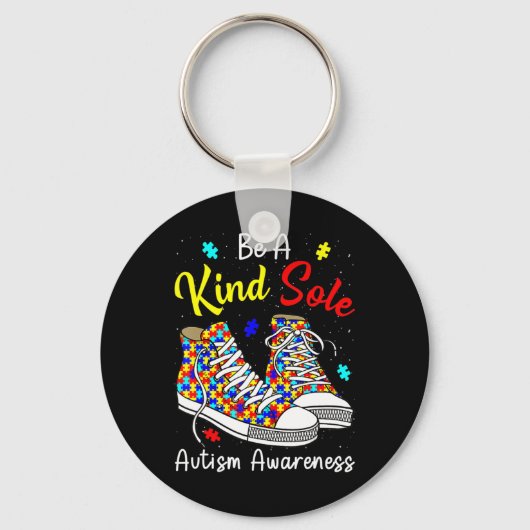 Be A Kind Sole Autism Awareness Rainbow Trendy Puz Sleutelhanger (Voorkant)