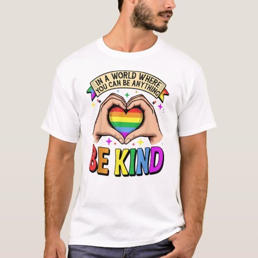 Be Anything, Be Kind - Rainbow Heart Support T-shirt (Voorkant)