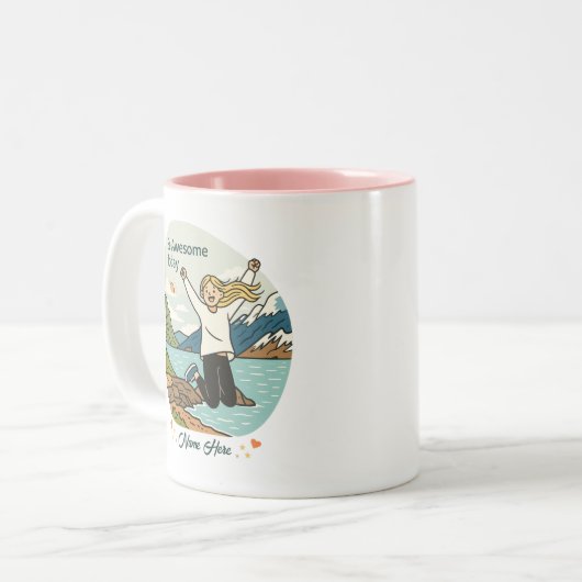 Be Awesome Today – Inspirational - Custom Name  Tweekleurige Koffiemok (Voorkant links)