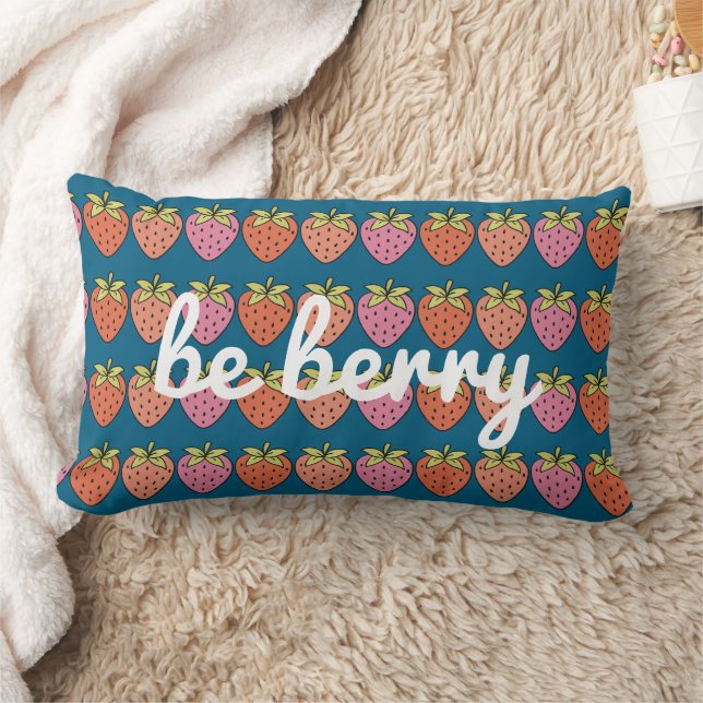 Be Berry Strawberry Pattern met Blauwgroen achterg Kussen (Deken)