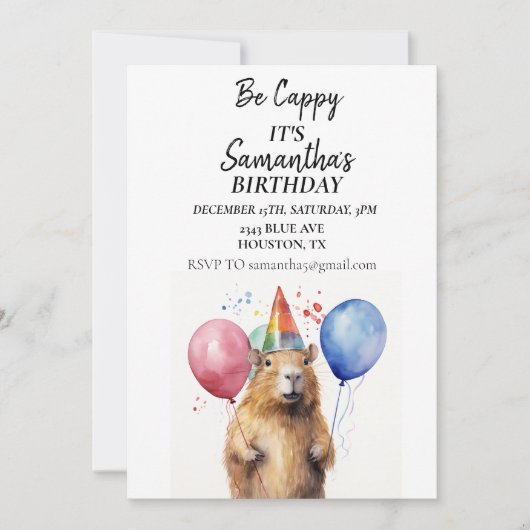Be Cappy Capybara verjaardagsfeestje Kaart (Voorkant)