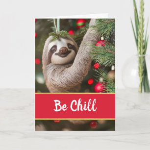 Be Chill Kerstmis met luiaard in boom Kaart