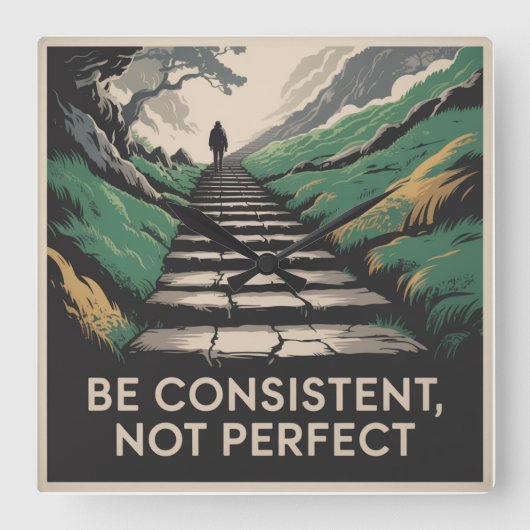Be Consistent, Not Perfect Vierkante Klok (Voorkant)