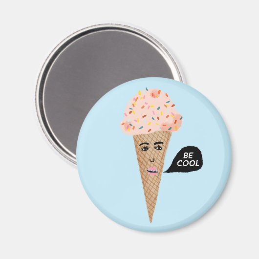 BE COOL Pink Ice Cream Cone Lady Rainbow Sprins Magneet (Voorkant / Achterkant)
