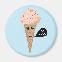 BE COOL Pink Ice Cream Cone Lady Rainbow Sprins Magneet