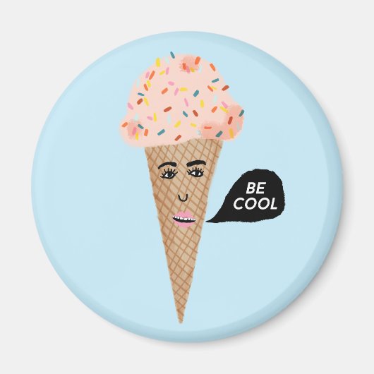 BE COOL Pink Ice Cream Cone Lady Rainbow Sprins Magneet (Voorkant)