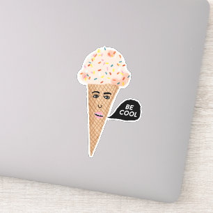 "BE COOL" Roze Ice Cream Cone Funny Illustratie Sticker