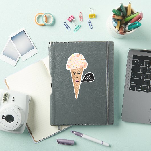 "BE COOL" Roze Ice Cream Cone Funny Illustratie Sticker (iPad Cover)