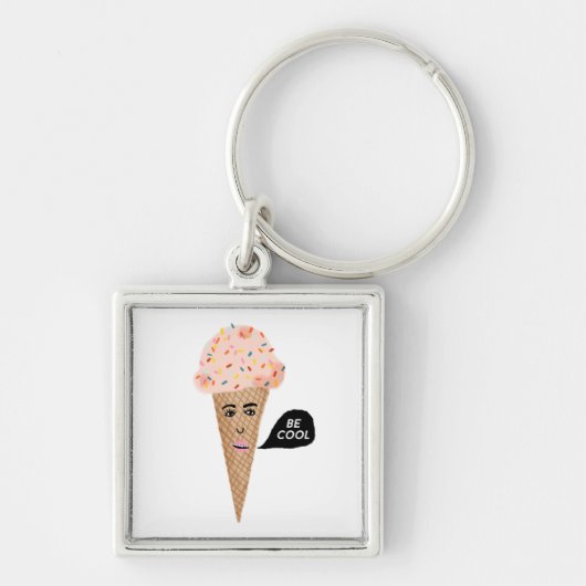"BE COOL" Roze Ice Cream Cone met sprinken Funny Sleutelhanger (Voorkant)