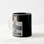 Be Curious Not Judgemental curious cat Tweekleurige Koffiemok (Voorkant links)