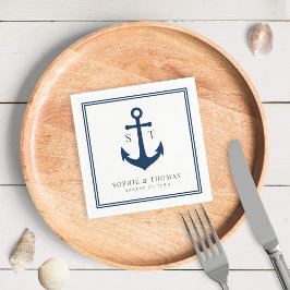 Be-editabele Kleur Rand Monogram Anker Bruiloft Servet