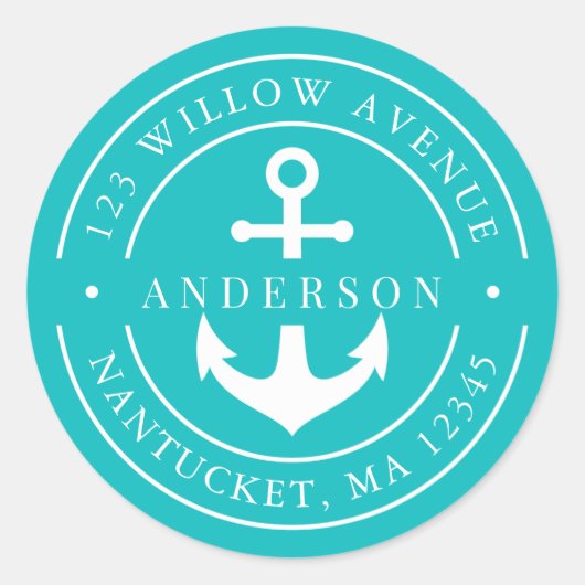 Be-editabele kleur Witte rand Anker Retouradres Ronde Sticker (Voorkant)
