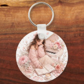 Be-editabele Roze Bloemstuk Piano Sleutelhanger (Voorkant)