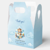 Be-editabele teddybeer-aviator blauwe bruine jonge bedankdoosjes (Geopend)