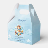 Be-editabele teddybeer-aviator blauwe bruine jonge bedankdoosjes (Voorkant Zijde)