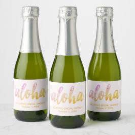 Be-editable Aloha Tropische Bruidsfeest Mini Sparkling Wijnetiket