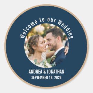 Be-editable Art Deco Trouwuitnodiging met Foto Ronde Sticker