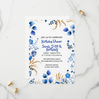 Be-editable babyblauwe en zilveren bloemen uitnodi save the date