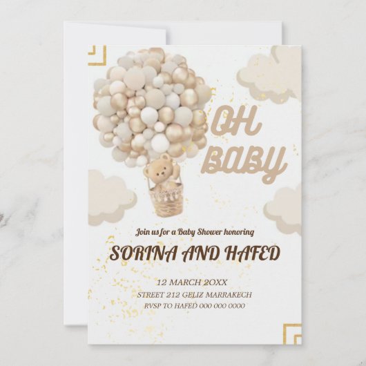 Be-editable berenballonnen babyshower uitnodiging, kaart (Voorkant)