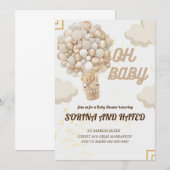 Be-editable berenballonnen babyshower uitnodiging, kaart (Voorkant / Achterkant)