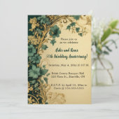 Be-editable Blauwe Bloemen Gouden Krullen Jubileum Kaart (Staand voorkant)