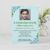 Be-editable blauwe rozen  fotofeest ter viering va kaart (Staand voorkant)