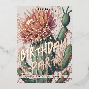 Be-editable Cactus Verjaardagsfeest Folie Uitnodig Uitnodiging