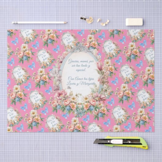 Be-editable Feliz Dia Mama in het Roze Tissuepapier (Craft)