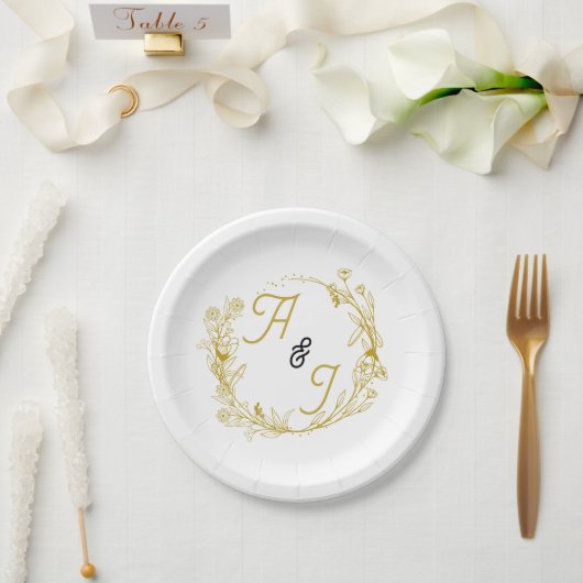 Be-editable Gouden Bloem Bruiloft Papieren Bordje (Huwelijk)