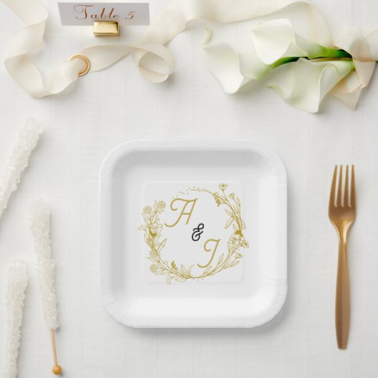 Be-editable Gouden Bloem Bruiloft Papieren Bordje (Huwelijk)