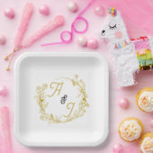 Be-editable Gouden Bloem Bruiloft Papieren Bordje (Feest)