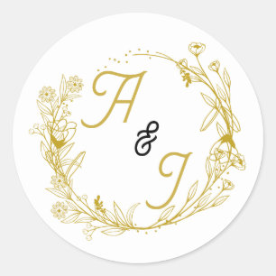 Be-editable Gouden Bloem Bruiloft Sticker