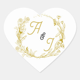 Be-editable gouden bloemen-huwelijkssticker hart sticker