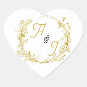Be-editable gouden bloemen-huwelijkssticker hart sticker