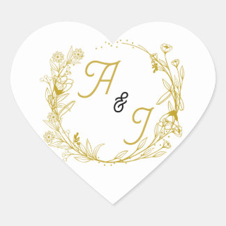 Be-editable gouden bloemen-huwelijkssticker hart sticker