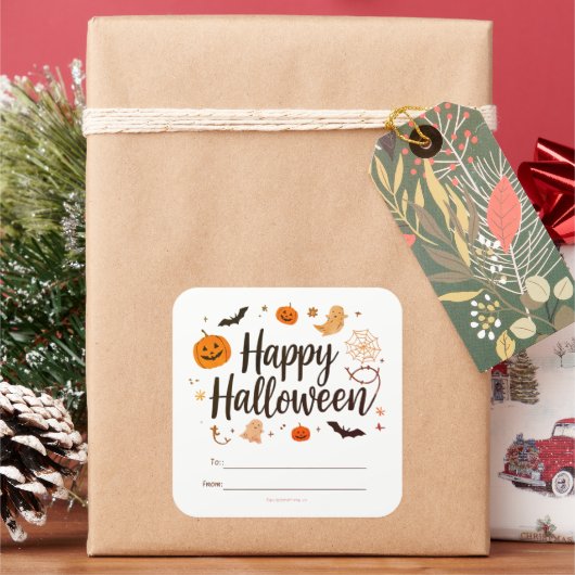 Be-editable Happy Halloween Cadeausticker Vierkante Sticker (Feestdagen)