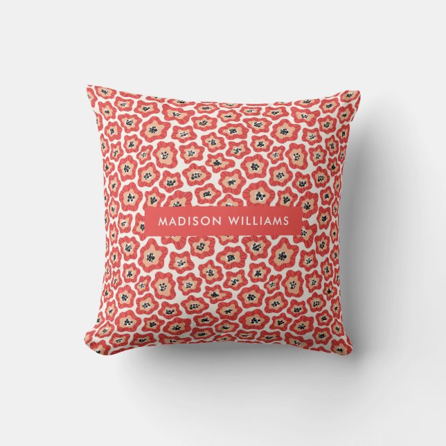 Be-editable inscriptie Kleur Bloemen Worp Kussen (Voorkant)