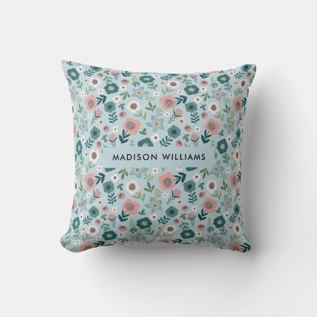 Be-editable inscriptie Kleur Bloemen Worp Kussen (Voorkant)