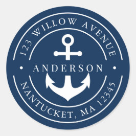 Be-editable kleur witte rand anker retouradres ronde sticker