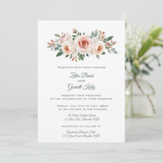 Be-editable Licht Roze Rozen Kaart (Staand voorkant)