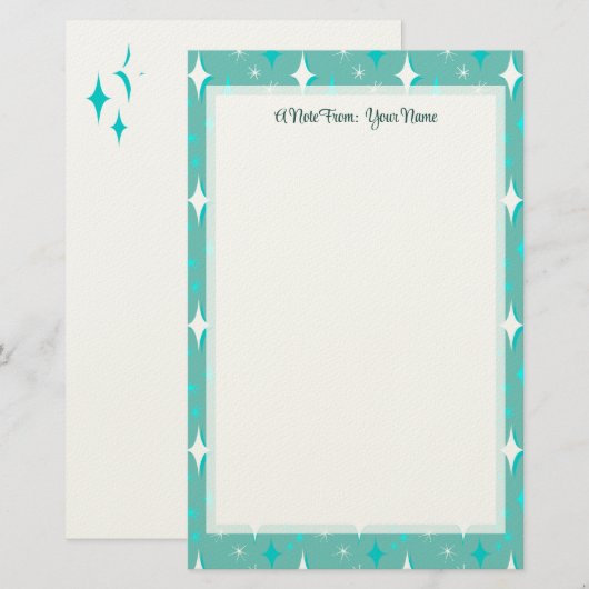 Be-editable Retro Sterren op Teal 5.5" x 8.5" Briefpapier (Voorkant / Achterkant)