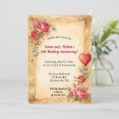 Be-editable Romantische Rozen en Rode Hart Kaart (Staand voorkant)