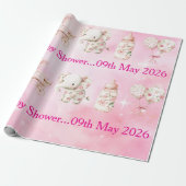 Be-editable Roze Chinoiserie Inpakpapier (Uitgerold)