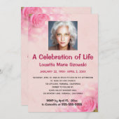 Be-editable Roze Rozen Foto Herdenking van het Lev Kaart (Voorkant / Achterkant)